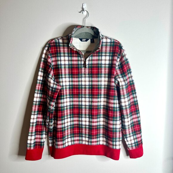Lands' End Men's Bedford Rib Quarter Zip Pullover Sweater Tartan Plaid Holiday M - Picture 2 of 5